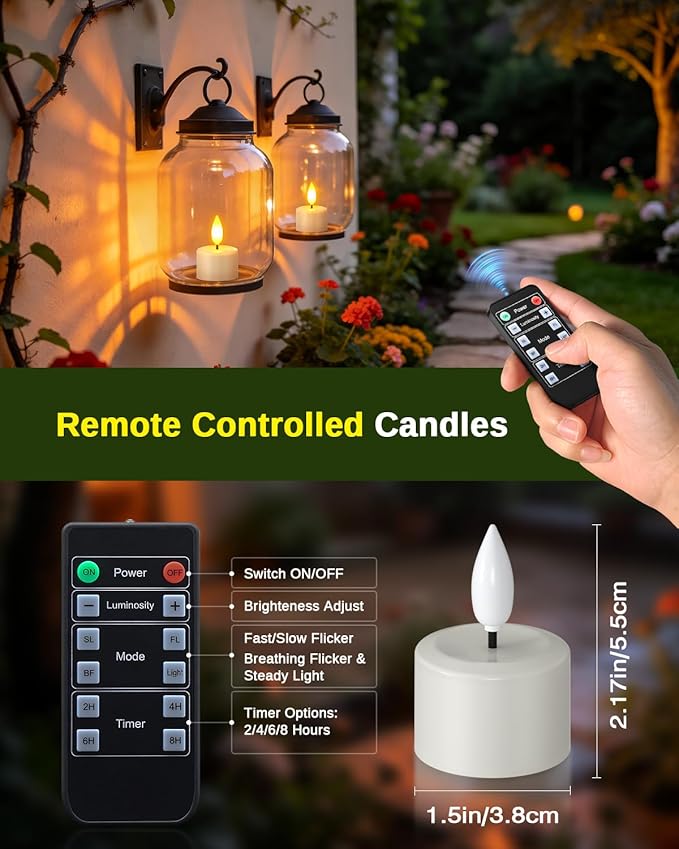 SoulBay Rechargeable Flameless Candles, Magnetic Waterproof LED Tea Lights with Charging Tray, Remote & Timer, 100H Flickering Votive Fake Candles for Bathroom, Holiday & Xmas Decor