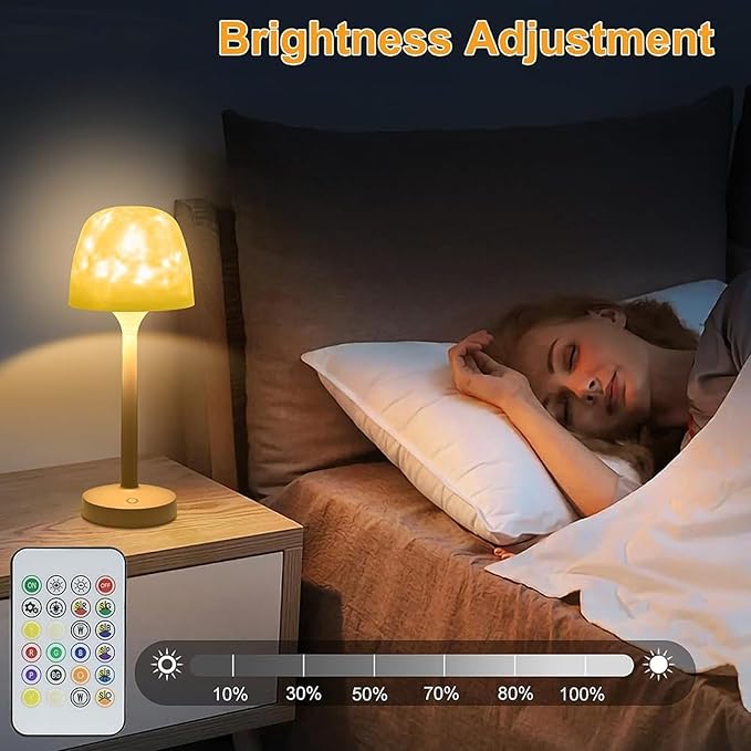 Cordless Shower Lamp,Bedside Lamp,Touch Ocean Wave Projector Light,3 Way Color Temperature,16 Color Changing Light,Dimmable,Rechargeable Aurora Night Lights for Bedroom Bathroom, Waterproof