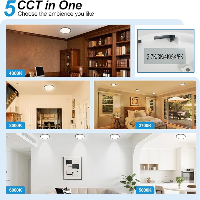 2Pack LED Flush Mount Ceiling Light: 12 inch Super Slim Dimmable & 5CCT (2700-6000K) Kitchen Lighting Fixtures Ceiling - 24W Black Low Profile Ceiling Lamp for Bedroom Garage Hallway