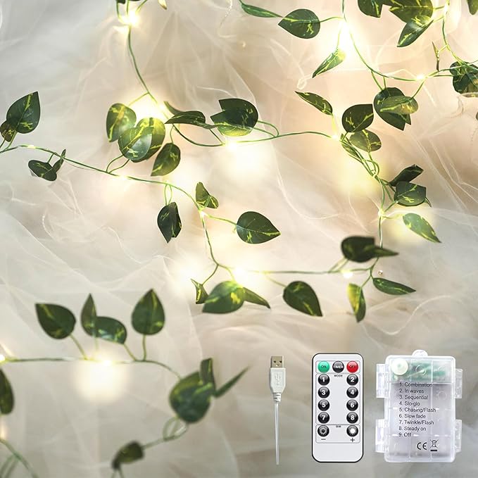 Fake Plants Vines,33ft 100 LED Artificial Ivy Garland with Fairy Lights,for Home Living Room Bedroom Wall Art Aesthetic Office Coffee Wedding Party Farmhouse Dorm Outdoor Garden Decor