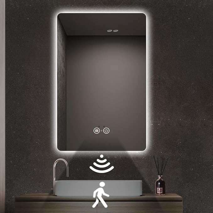 LED Bathroom Mirror with Lights, 32"x24" Smart Backlit Mirror with Auto Sensor Light, Anti-Fog, Wall-Mounted HD Mirror, Shatter-Proof, 3-Color Stepless Dimmable, Memory, UL-Listed