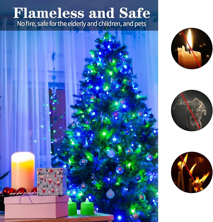 KOABY 25 Pack Flameless Votive Candles, Last 8H+, Green Light, No Timer No Flickering