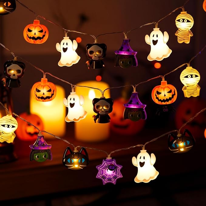 Halloween String Lights, 4.9Ft 10 LED Fall Fairy Lights Skull String Lights Halloween Decor Autumn Light Battery Optional 2 Flashing Modes Cute Lights 2026 Indoor Outdoor Decor for Home Yard Patio