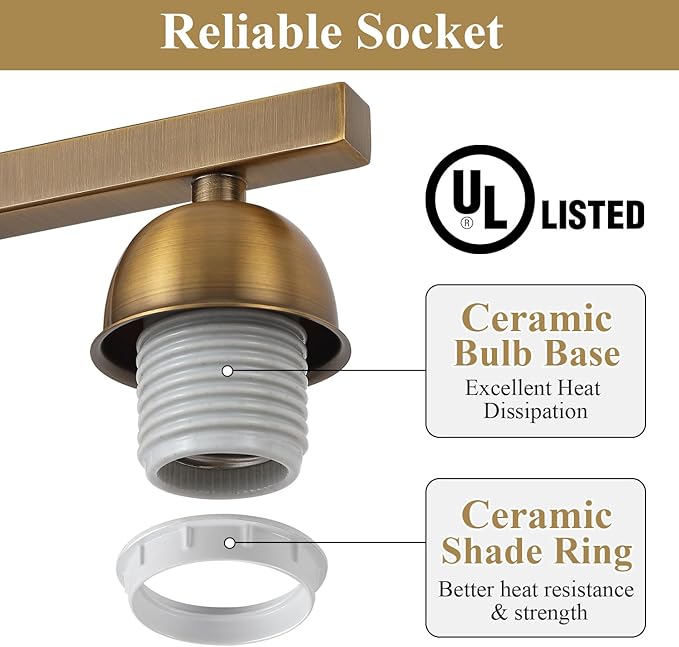 Milk Glass Vanity Lights for Bathroom, 3 Light Brass Bathroom Light Fixtures Over Mirror, Ceramic E26 Sockets Wall Mounted