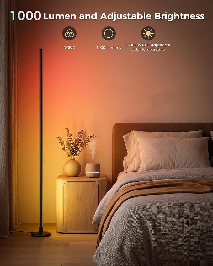Corner Floor Lamp, 65" RGB Color Changing led Floor lamp with APP and Remote Control, Dimmable Mood Light Corner Light with Music Sync, DIY Mode & Timing for Living Room Gaming Room