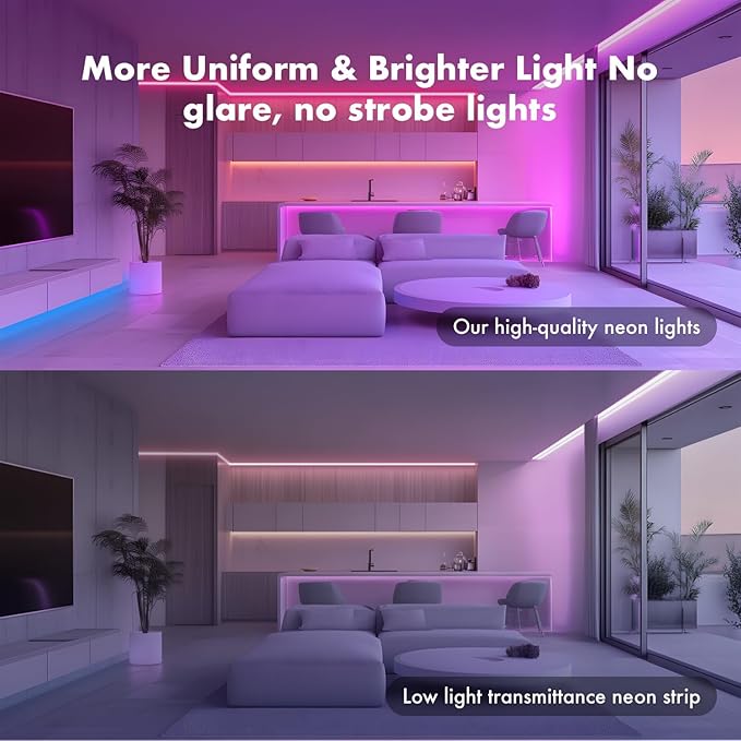 Neon Rope Lights, 100FT RGB LED Strip Lights, Waterproof IP67 LED Lights for Bedroom, DIY Design, Music Sync, 44 Key Remote Control, Multiple Modes for Bedroom, Holiday Decoration