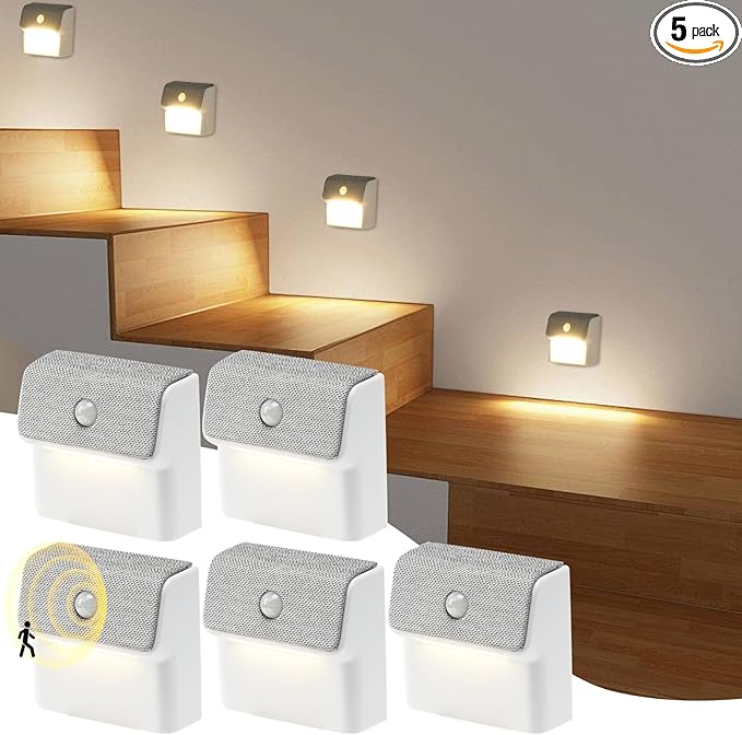 Linkage Stair Lights Motion Sensor Indoor, Magnetic Stick-On LED Wall Light, Dimmable Warm White Light, Rechargeable Motion Activated Light, for Hallway, Bedroom, Stairs, Kitchen