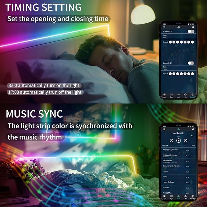 80ft COB RGB+IC LED Strip Lights, Bright Dream Color COB LED Light Strip with RF Remote App Control Music Sync Color Changing for Game Room Bedroom Kitchen Lighting Home Decor（2 Rolls）