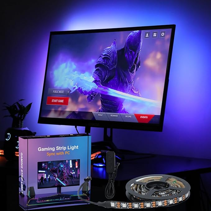 Gaming Lighting Sync Backlight 16 Million Color USB Powered RGB IC LED Strip for Gaming Room Decor, Smart LED Lights for Monitors With Color (for 27" PC)