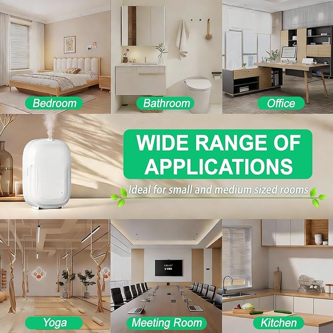 Waterless Essential Oil Diffuser,Home Hotel Aromatherapy Air Scent Diffuser with Smart APP & 3 Timer,1000 sq.ft Coverage|Whole House Oil Diffusers for Large Room,Office,150ML-Quite,On Wall,Gift-White