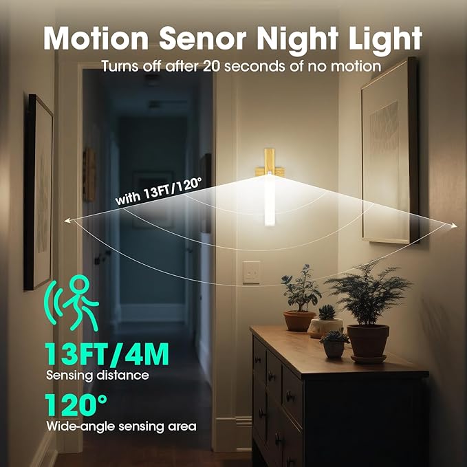 LAVAED Motion Sensor Lights Indoor,LED Rechargeable Battery Operated Wall Sconce Magnetic Stairway Night Light Wireless Portable Decor Lighting for Bedroom, Hallway, Picture,6000K Strip Base
