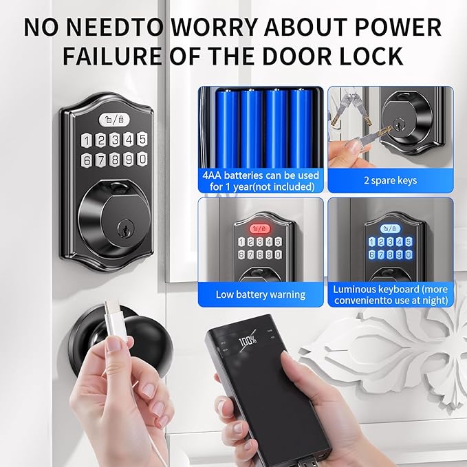 Keyless Entry Smart Lock Set: Front Door Fingerprint Deadbolt with Auto-Lock/Keypad & Anti-Peep Password for Multi-User Family Home Security