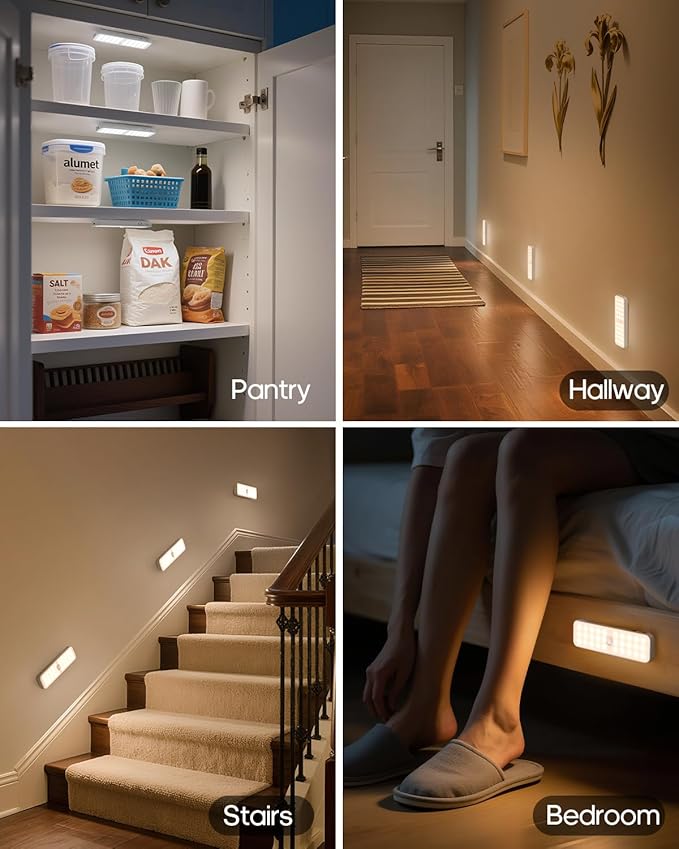 5 Pack Under Cabinet Lighting Wireless, Small 6'' Led Rechargeable Motion Sensor Light Indoor, 3CCT Dimmable Closet Light, Stick on Magnetic Under Counter Light for Pantry, Bookshelf, Stairs