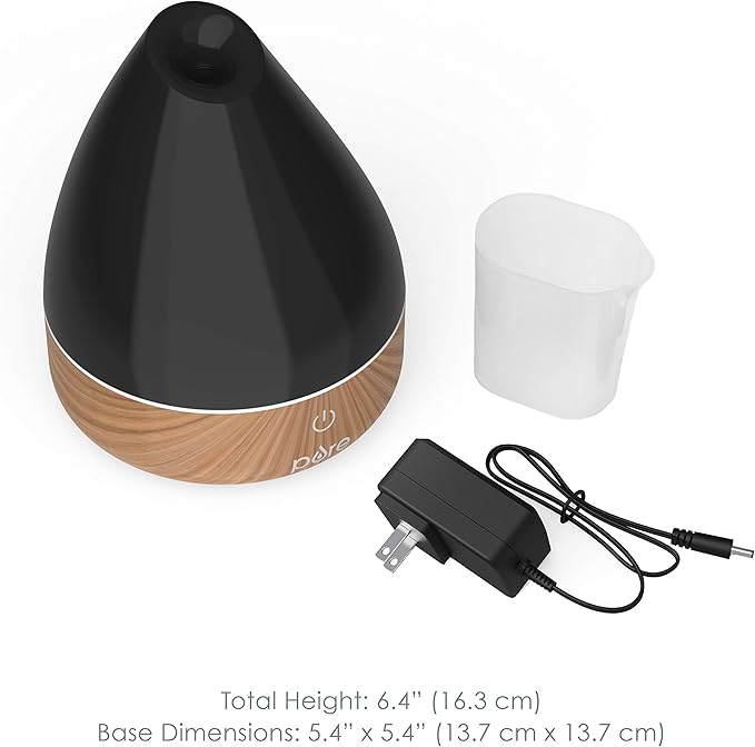Pure Enrichment PureSpa Natural Aromatherapy Oil Diffuser (Black) - Ultrasonic Air Deodorizer with 200ml Water Tank, Wood-Grain Accents, Soft Color-Changing Lights, and Auto Safety Shut-Off