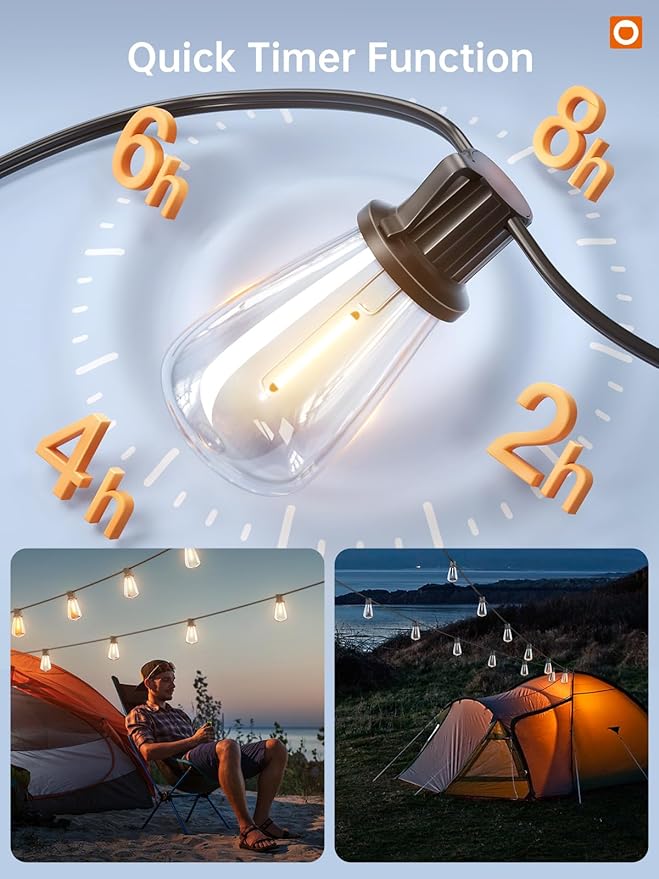 addlon 35FT Solar String Lights Outdoor, IP54 Waterproof Solar Powered with Remote & USB Port, 10+1 LED Shatterproof Bulbs, Dimmable Solar Light Outdoor for Camping Backyard Bistro Porch (Pack of 2)