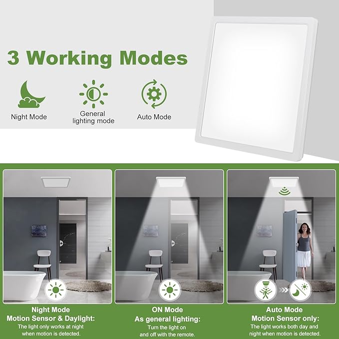 LEZOE 18W Motion Sensor LED Ceiling Light dimmable with Remote, 8.7Inch 1800lm 3000K/4000K/6500K Flush Mount Ceiling Lighting Fixture, Radar Sensor Lamp for Hallway Closet Laundry Porch Stair