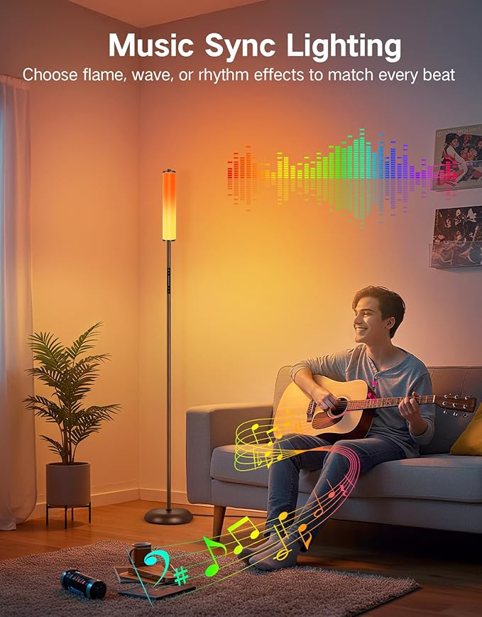OUTON Corner Floor Lamp with Remote, Touch & App Control, RGB Color Changing Standing Lamp with 32 Modes, 360 Lighting, 3 Color Temperatures, Dimmable 66 in Tall Lamp for Living Room Bedroom,Brown