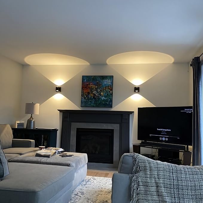 Tubicen Wall Sconces Indoor Hardwired Dimmable Movie Theater Sconces Lighting Square Modern 10W Bright LED Up and Down Wall Lights for Living Room Hallway Stairway 3000K Wide Area Illumination
