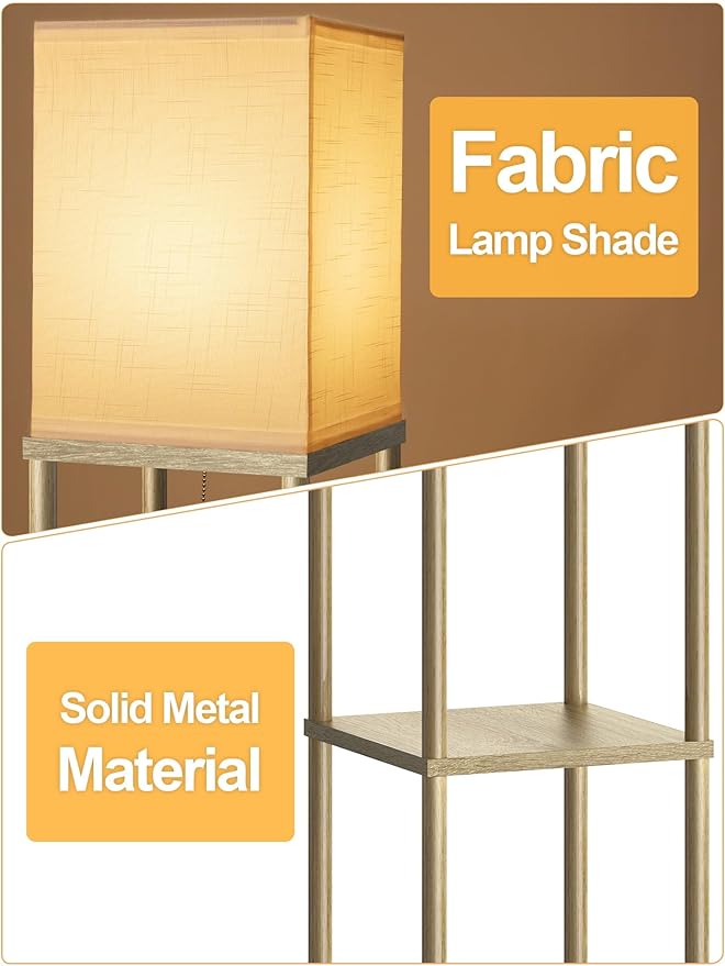 PARTPHONER Floor Lamp with Shelves for Living Room Natural Wood 2 Pack, Shelf Floor Lamp with 3 CCT LED Bulb, Corner Display Standing Column Lamp Etagere Organizer Tower Nightstand for Bedroom Office