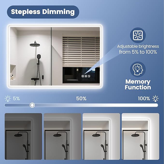 STARLEAD 24"x32" LED Bathroom Mirror with Bluetooth Speaker, 3 Color Temperature, Stepless Dimming, Anti-Fog, Touch Control, Wall-Mounted Vanity Mirror, Vertical or Horizontal
