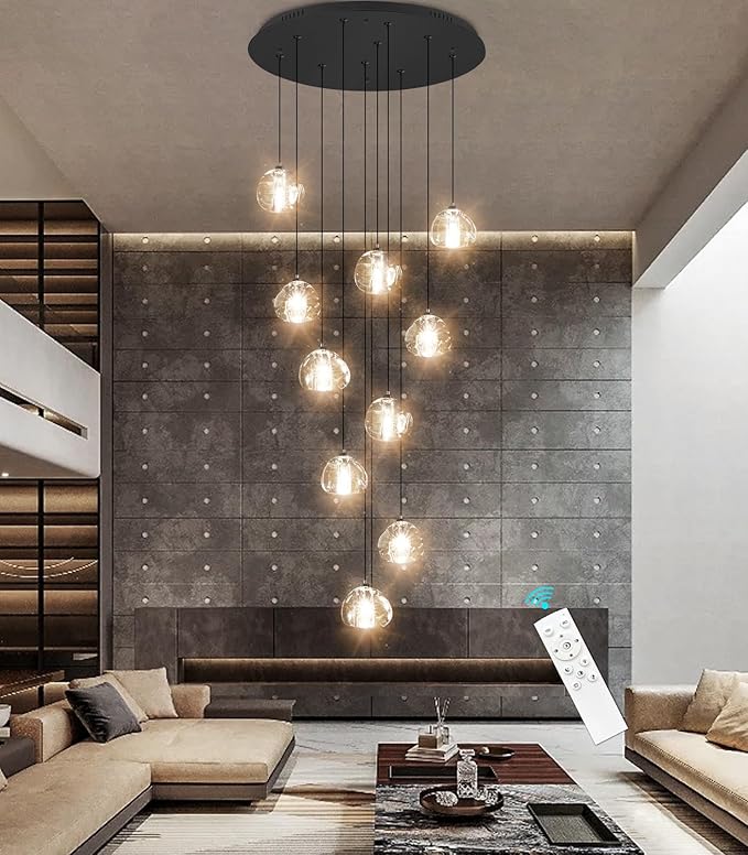 LED Chandeliers for Dining Room Adjust High Ceiling Chandelier Light Fixtures Entrance LED Dimmable Ceiling Pendant Drops Light Remote Lights for Living Room Stairwell 2700K 6000K