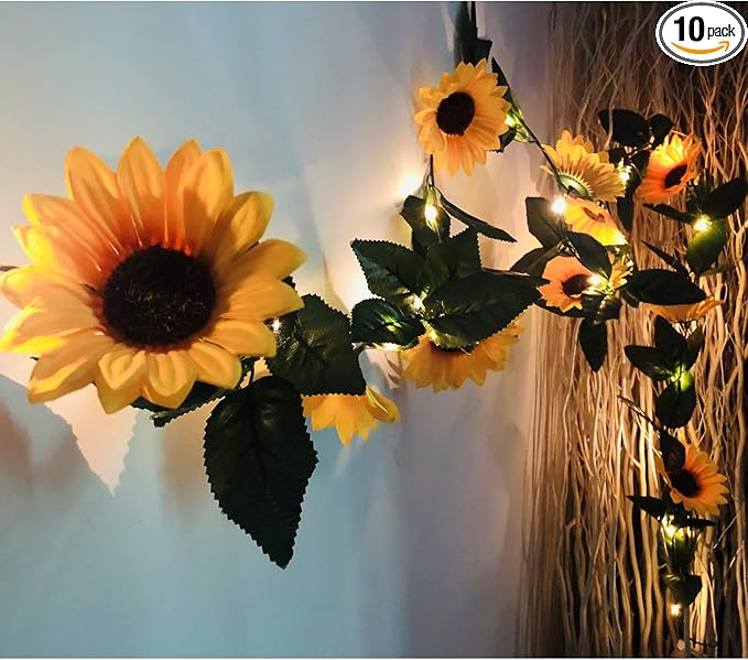 Fielegen 30 LED Artificial Sunflower Garland with Lights Battery Powered 7.2ft Sunflower Vine Fake Flowers Garland String Lights for Indoor Bedroom Holiday Garden Wedding Birthday Party Table Decor