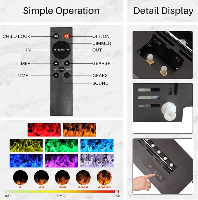 3D Water Vapor Fireplace Smart APP Electric Flame Decoration Steam Fireplace Humidifier W/Tap Water for Office, Home, Hotel,Restaurant(Color,78.7")