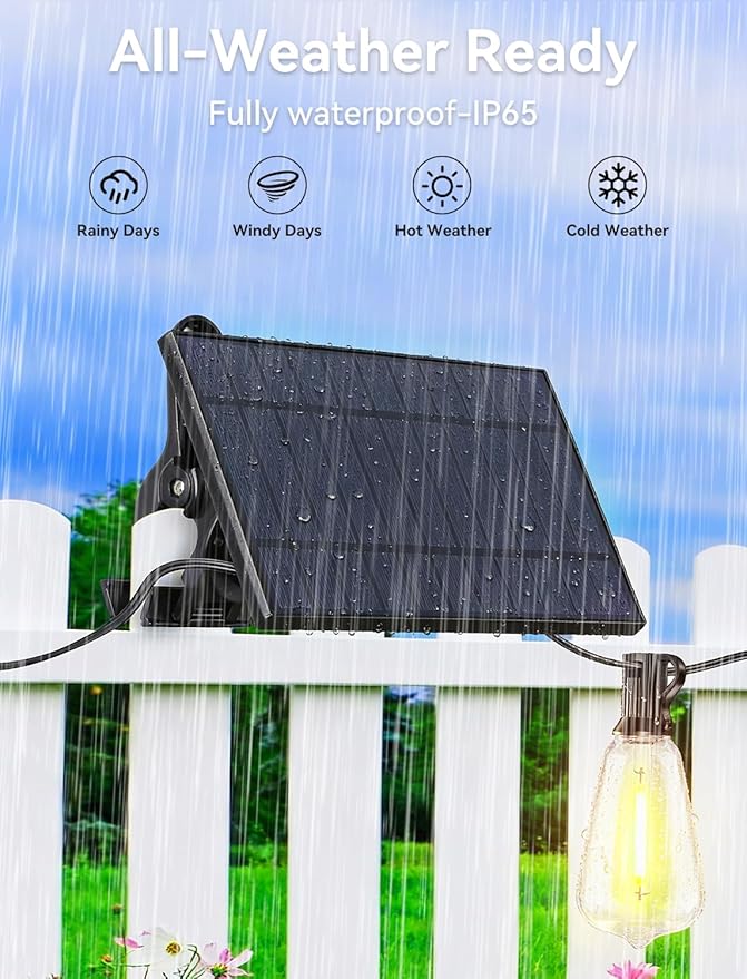 Brightever 75FT Solar String Lights Outdoor Waterproof with Remote, 34+1 Shatterproof ST38 LED Bulbs, 3 Lighting Modes & Warm White, Dimmable Outdoor Solar Lights for Backyard, Bistro, Deck