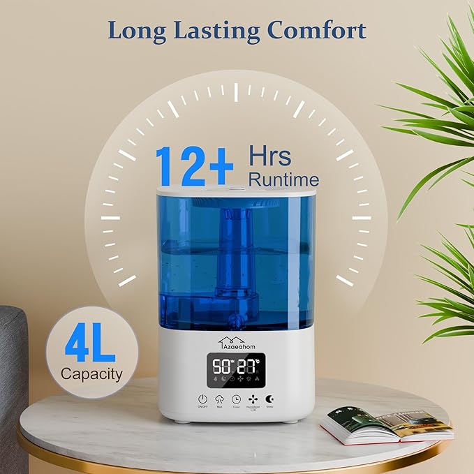 Smart Humidifiers for Bedroom, Top Fill 4L Cool Mist Air Humidifier for Large Room, Essential Oil Diffuser App Control, Fast Symptom Relief, Nightlight, 12H Quiet Runtime for Baby, Plant