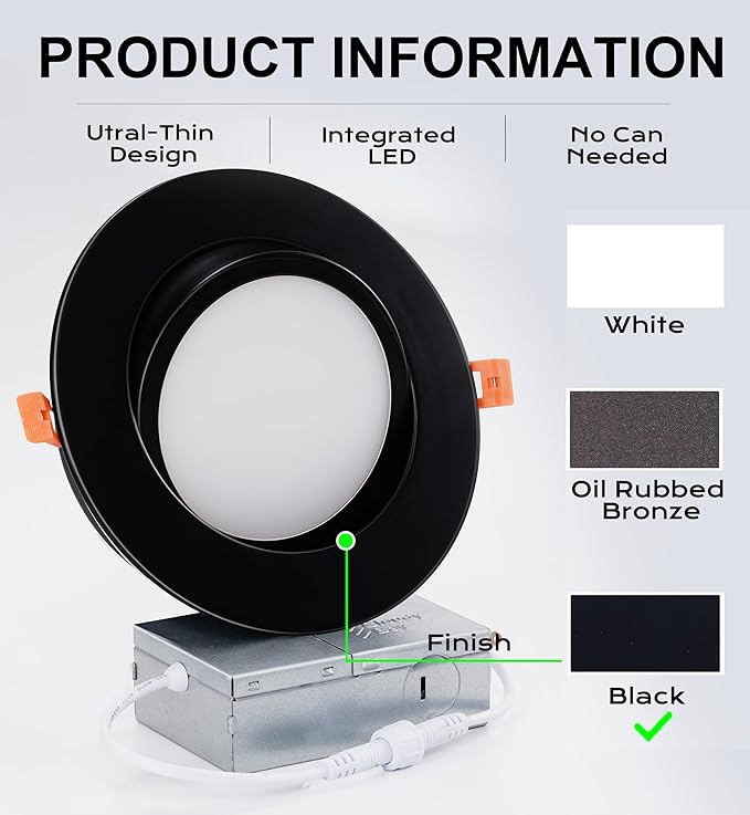 CLOUDY BAY [4 Pack] 6 inch Gimbal Smart WiFi LED Recessed Lights,RGBCW Color Changing,Compatible with Alexa and Google Home Assistant,No Hub Required,2700K-6500K,IC Rated,Black