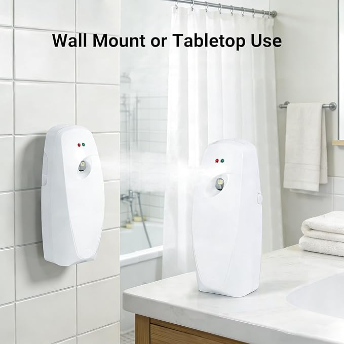 Automatic Air Freshener Dispensers, Timing Aromatherapy Diffuser for Bathroom, Office, Commercial & Home, 2 Pack Wall Mounted or Freestanding, White