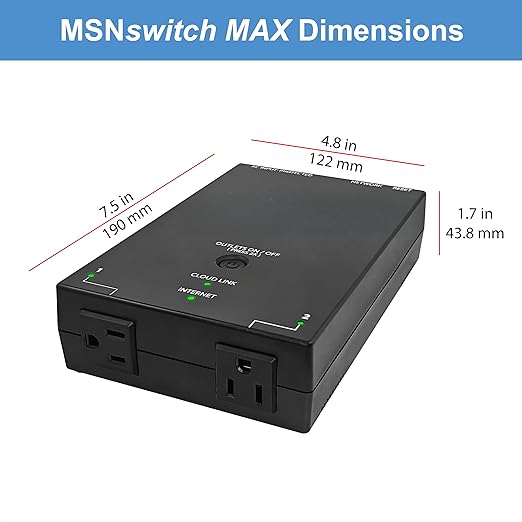 MSNswitch MAX 2-Outlet Internet Enabled Power Switch with Auto Reboot, Power Metering, Surge Protection & Noise Filtration - Ethernet & WiFi - Control via Smartphone, Cloud or API (Model UIS-801bc)