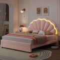 HIFIT Queen Upholstered Smart LED Bed Frame with 2 Storage Drawers & Adjustable Chic Double Petal Headboard, Velvet Princess Platform Bed with Solid Wood Slat/No Box Spring Needed/Easy Assembly, Pink