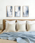 KUVIOKE Abstract Wall Art Blue Gray White Minimalist Painting Modern Decor Bedroom Living Room Ready to Hang 8x16in3pcs Natural Framed