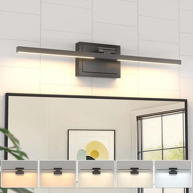 VOLISUN Bathroom Vanity Light 24 inch, 5CCT Dimmable, 24W LED Bathroom Light Fixture Over Mirror, Black Bar Vanity Lights for Bathrooms Mirror Cabinets -ETL Certificated