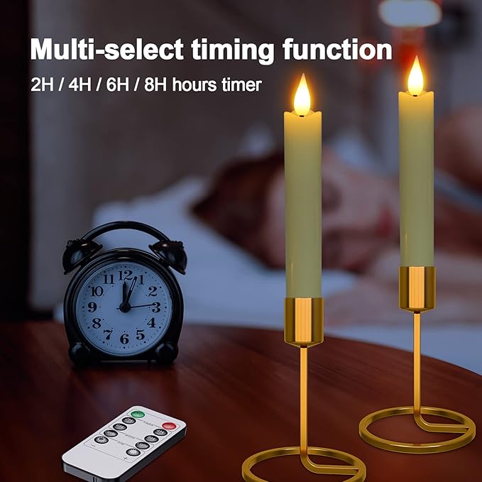 Punasi Flameless LED Taper Candles, 6pcs Battery Operated 6.5" Ivory Flickering Candlesticks with Remote Timer, Real Wax Warm White Candle Light for Room Home Halloween Christmas Decor