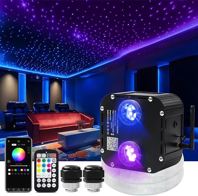 AZIMOM Updated Dual Color 50W Twinkle Fiber Optic Starlight Kits 2000pcs*0.03in*16.4ft Fiber Strands Sound Activated Bluetooth/APP Remote Control Theater Ceiling Home Shop Lobby Roof Decor