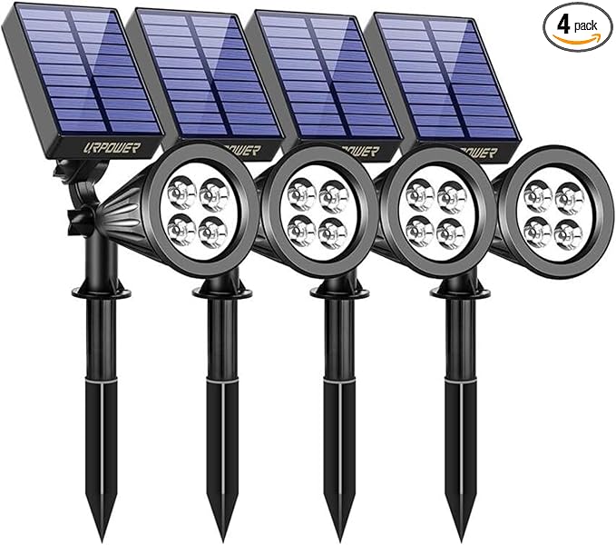 URPOWER Solar Lights Outdoor, 2-in-1 Solar Spot Lights Waterproof with 2 Lighting Modes, Adjustable Solar Powered Spotlights Auto On/Off Landscape Lights for Yard Garden Pathway, 4 Pack (Cool White)