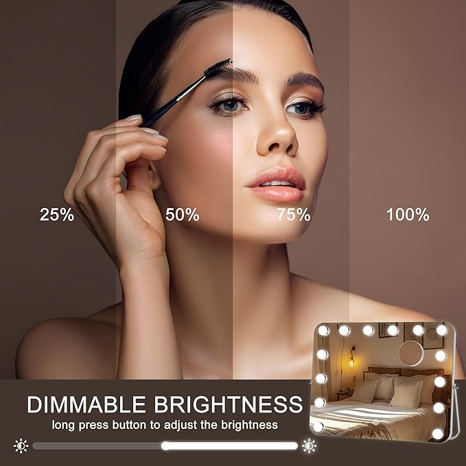 Hasipu Vanity Mirror with Lights, Hollywood 18" x 14" LED Makeup Mirror, 3 Modes Light, Smart Touch Control Dimmable, 360°Rotation, Rounded Rectangle White Frame