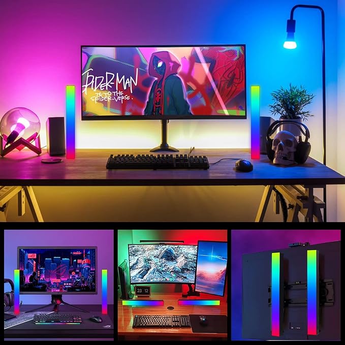 Battery Powered Rhythm Light Bar, RGB Sound Control Pickup Rhythm Lights, APP Control 32 Bit Music Level LED Lights, USB Rechargeable Voice Activated Atmosphere Light for Game Car TV DJ Studio - 2Pcs