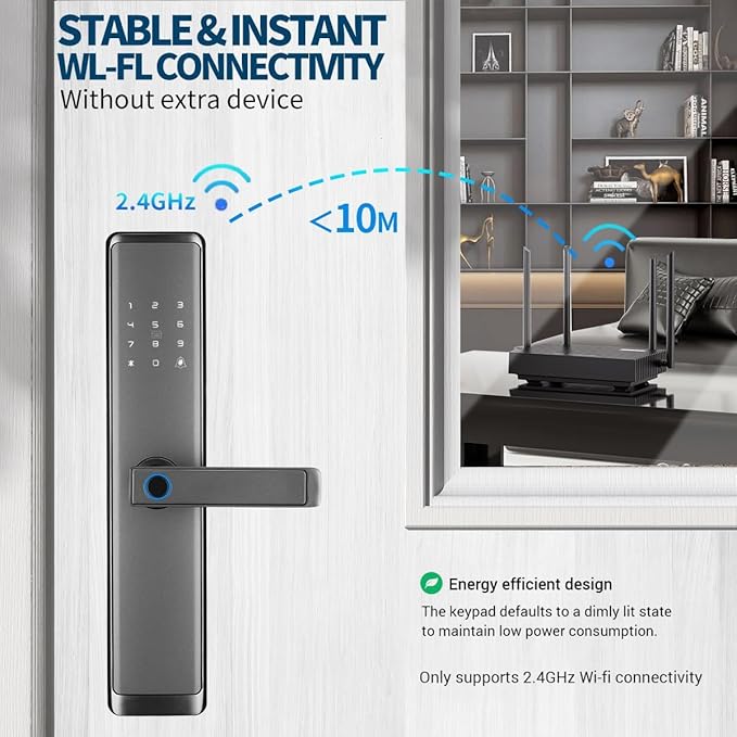 Sophies Keyless Entry Smart Lock with Handle, WiFi Door Lock, Tuya APP Control - Fingerprint Deadbolt with Keypad and Anti-Peeping Password Black
