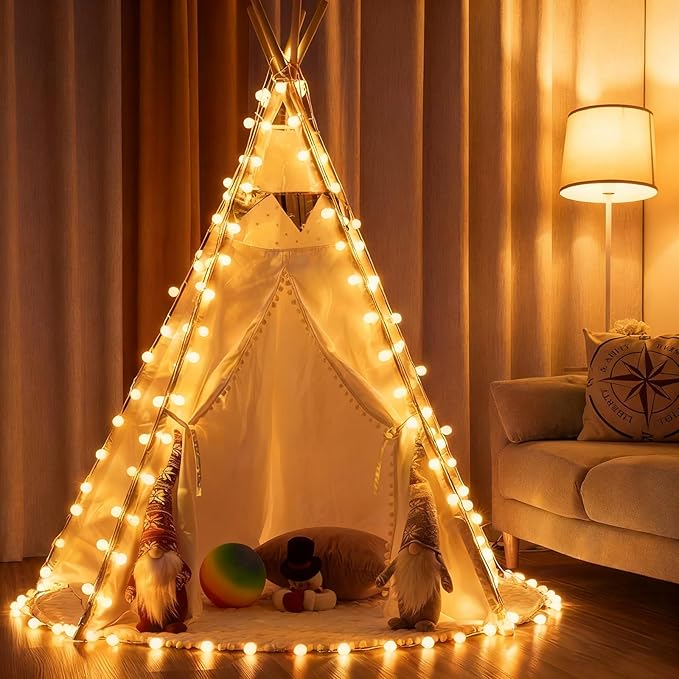 Globe String Lights 38ft 100 Led Indoor USB Ball String Lights Plug in Fairy Lights with Remote Timer Dimmable 8 Mode for Bedroom Dorm Birthday Party Camping Wedding Christmas Decorations, Warm White