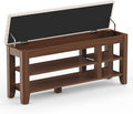 Shoe Bench for Entryway, Solid Rubberwood Shoe Bench with Hidden Storage, Adjustable 2-Tier Shelves & Soft PU Leather Seat, Shoe Rack Durable Easy Assembly for Hallway or Bedroom - Beige, 47.2"