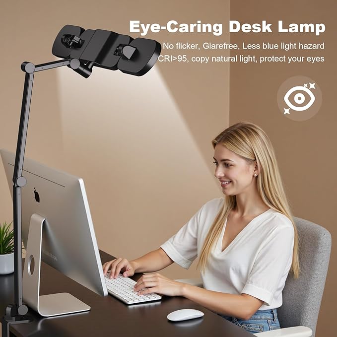 LED Desk Lamp with Clamp,Adjustable Swing Arm Desks Lamps for Home Office,Dimmable Tempering Eye Care Desk Light Bright Modern Led Table Lamp Ultra Bright Architect Overhead Desk Light
