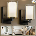 Kalium Wall Sconces Set of Two, Modern Vanity Lights with Double Clear Glass Shade Matte Black Indoor Farmhouse Wall Lights for Bathroom Living Room Bedroom Mirror Hallway Bulb E26 Base (2PCS)