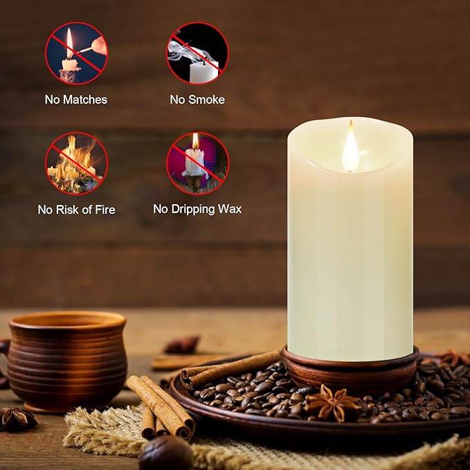 Nancia Flameless Battery Operated Flicking Candles:Remote Control Realistic Wax Pillar LED Candle with 10-Key Cycling 24 Hours Timer 2PACK(D3*H6'') for Home Decoration Wedding Birthday Party Ivory
