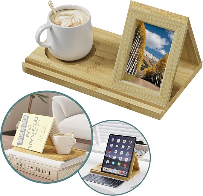 Semiocthome Fathers Day Gifts Picture Frame Phone Docking Station with Book Rest, Desk Nightstand Organizer with Book Rest, Present for Men Birthday Anniversary Ideas
