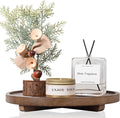 Round Decorative Tray Wood Bathroom Counter Organizer Farmhouse Kitchen Decor Wooden Riser for Soap Dish, Perfume, Candle, Sponge, 11" - Walnut