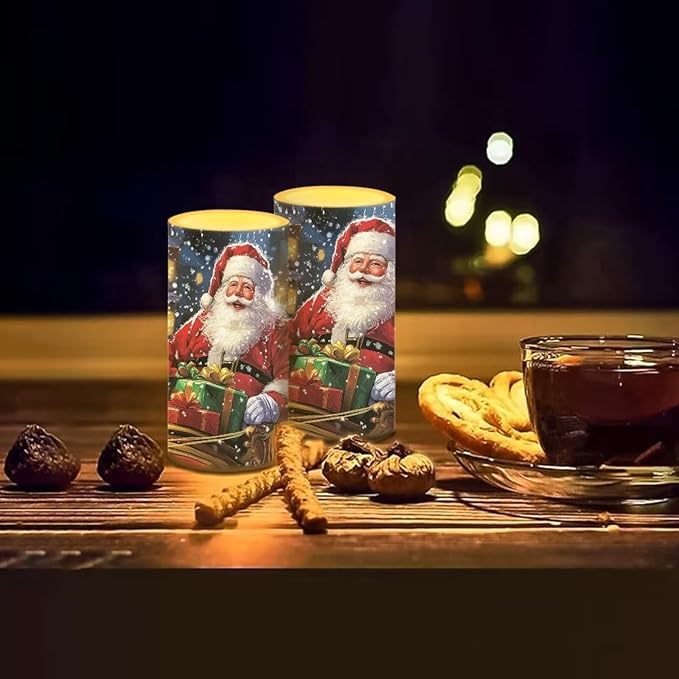 Santa Claus Flickering Flameless Candles Remote Control Candles Christmas Table Decorations for Dining Room Bedroom Home Indoor Table Festive Xmas LED Pillar Candles
