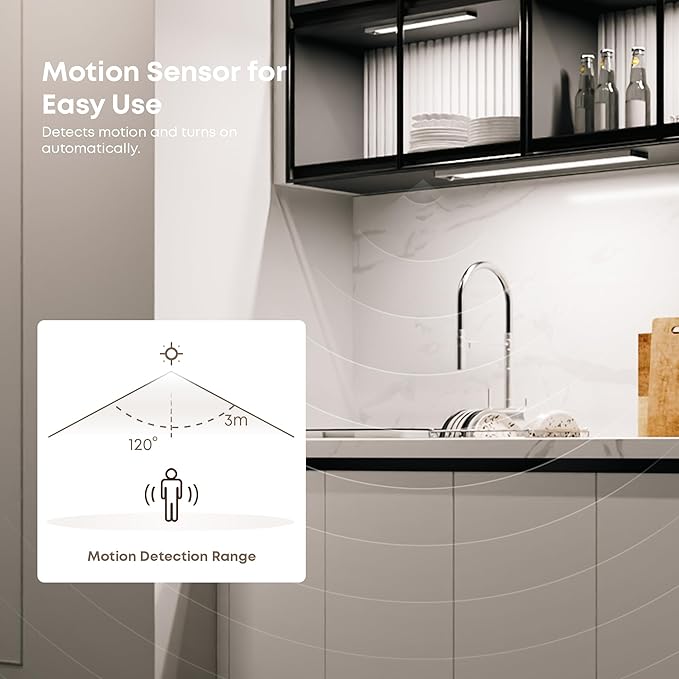 Under Cabinet Lighting Wireless, 2 Pack 15.7 inch 2200mAh 6500K Dimmable Motion Sensor Light Indoor, Rechargeable LED Under Counter Lights for Kitchen, Shelf, Stairs, Closet
